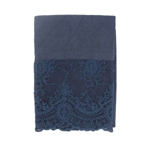 CHEZ MOI Set Bagno Lino e Pizzo Corinzio Blu Notte