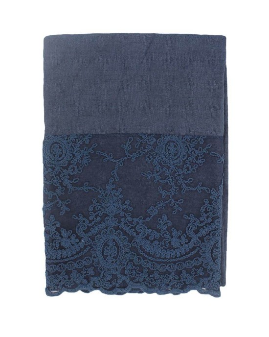 CHEZ MOI Set Bagno Lino e Pizzo Corinzio Blu Notte