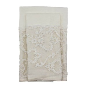 CHEZ MOI Set Bagno Spugna e Pizzo Arabesque Vintage Fango