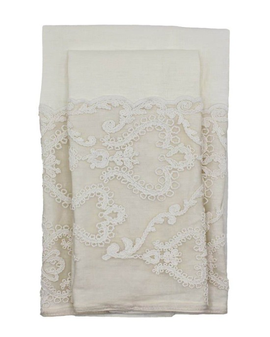 CHEZ MOI Set Bagno Spugna e Pizzo Arabesque Vintage Fango