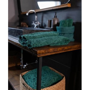 CHEZ MOI Set Bagno Spugna e Pizzo Eden Verde Abete